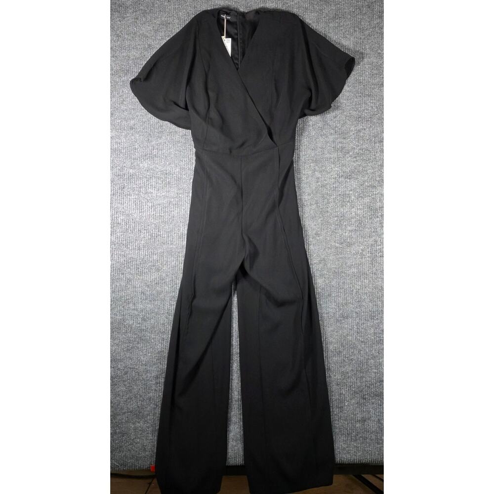 Mango Womens 2XL NWT Black Wide Leg Jumpsuit Flutter Sleeve Belted